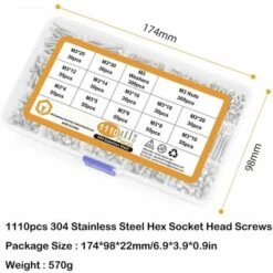 M3 Vis Coffret En 304 Acier Inoxydable Vis à Tête Hexagonale Bouchon Socket Tête Boulons Vis Avec écrous Et Rondelles,taille De M34/5/6/8/10/12/14/16/18/20/25/30（1110PCS ，argent） -Fischer Boutique 97448218 5