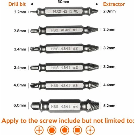 ValueHall Extracteur De Vis Endommagé 6 Pièces Endommagé Vis Extracteurs En Acier HSS 4341 Décapant De Vis Dureté 63 HRC Extracteur De Vis Dénudé Pour Vis Cassée Ou Endommagés V8A02 4 ValueHall Extracteur De Vis Endommagé 6 Pièces Endommagé Vis Extracteurs En Acier HSS 4341 Décapant De Vis Dureté 63 HRC Extracteur De Vis Dénudé Pour Vis Cassée Ou Endommagés V8A02 – Image 2