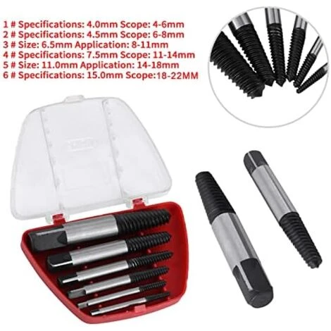 Extracteur De Vis,Extracteurs De Vis Coffret De 5pcs Endommagées Vis D'extraction De Boulons En Acier Au Chrome Vanadium,Jeu D'Extracteurs De Goujons 6 Extracteur De Vis,Extracteurs De Vis Coffret De 5pcs Endommagées Vis D'extraction De Boulons En Acier Au Chrome Vanadium,Jeu D'Extracteurs De Goujons – Image 4