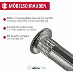 Vis De Raccordement Meubles M6 Épaisseur Du Bois 32-42 Mm 10 Pièces - Vis De Raccordement Acier Nickelé Connecteur D'armoire Phillips PZ2 Et Lame Plate Vis De Connecteur De Meubles -Fischer Boutique 98042991 3