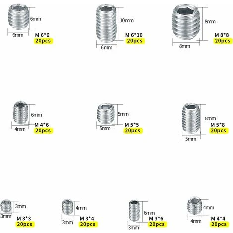 200 Pièces Vis Sans Tête En Acier Inox, M3 M4 M5 M6 M8 Vis à Métaux, Assortiment Kit De Fixations Vis Pointeau 4 200 Pièces Vis Sans Tête En Acier Inox, M3 M4 M5 M6 M8 Vis à Métaux, Assortiment Kit De Fixations Vis Pointeau – Image 2