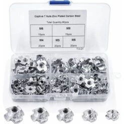 90pcs Ecrou En T 4 Griffes, Ecrous En T En Acier Au Carbone, M3/M4/M5/M6/M8, Travail Du Bois Meuble, Écrou Inserts En Acier Au Carbone T