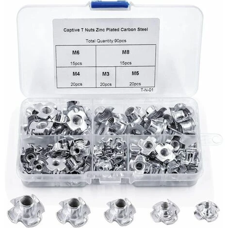 90pcs Ecrou En T 4 Griffes, Ecrous En T En Acier Au Carbone, M3/M4/M5/M6/M8, Travail Du Bois Meuble, Écrou Inserts En Acier Au Carbone T 3 90pcs Ecrou En T 4 Griffes, Ecrous En T En Acier Au Carbone, M3/M4/M5/M6/M8, Travail Du Bois Meuble, Écrou Inserts En Acier Au Carbone T